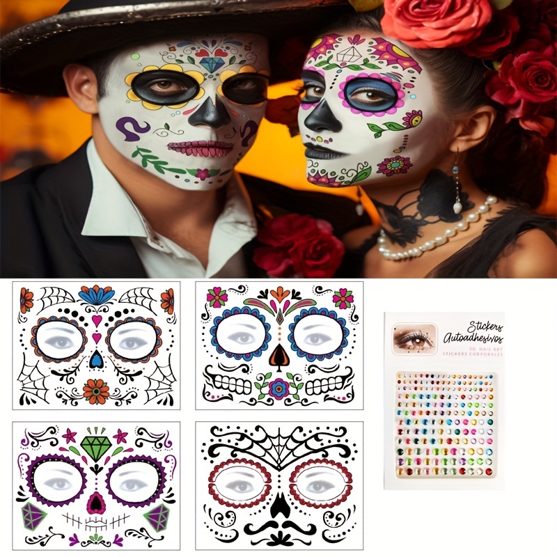 Pegatinas de día de muertos para cara - adulto : Maquillaje ,y