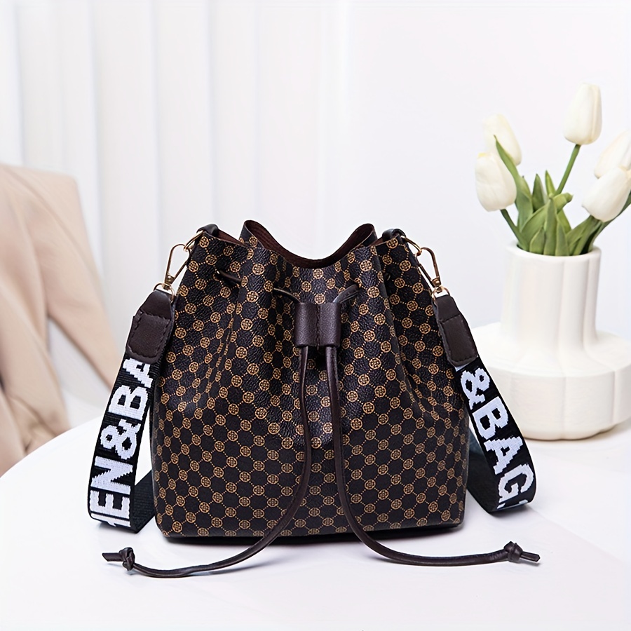 TEMU Bucket Bag Temperament Random Print Women's Large Personality Drawstring Bag, Fashion Trendy Shoulder Crossbody Bag