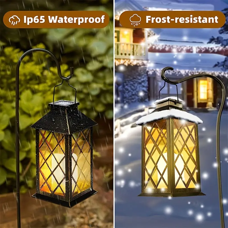 Solar Lantern,Outdoor Garden Hanging Lanterns,Set of 2,Waterproof LED Flickering