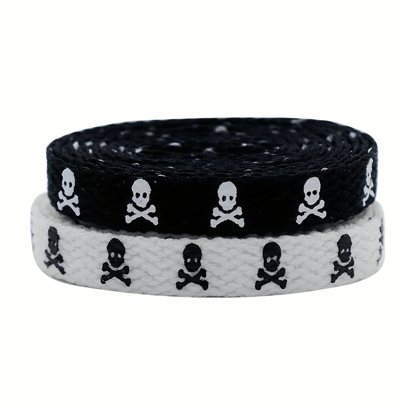 1pair Halloween Series Flat Double-sided Skull Printed Polyester Shoelaces For Men & Women