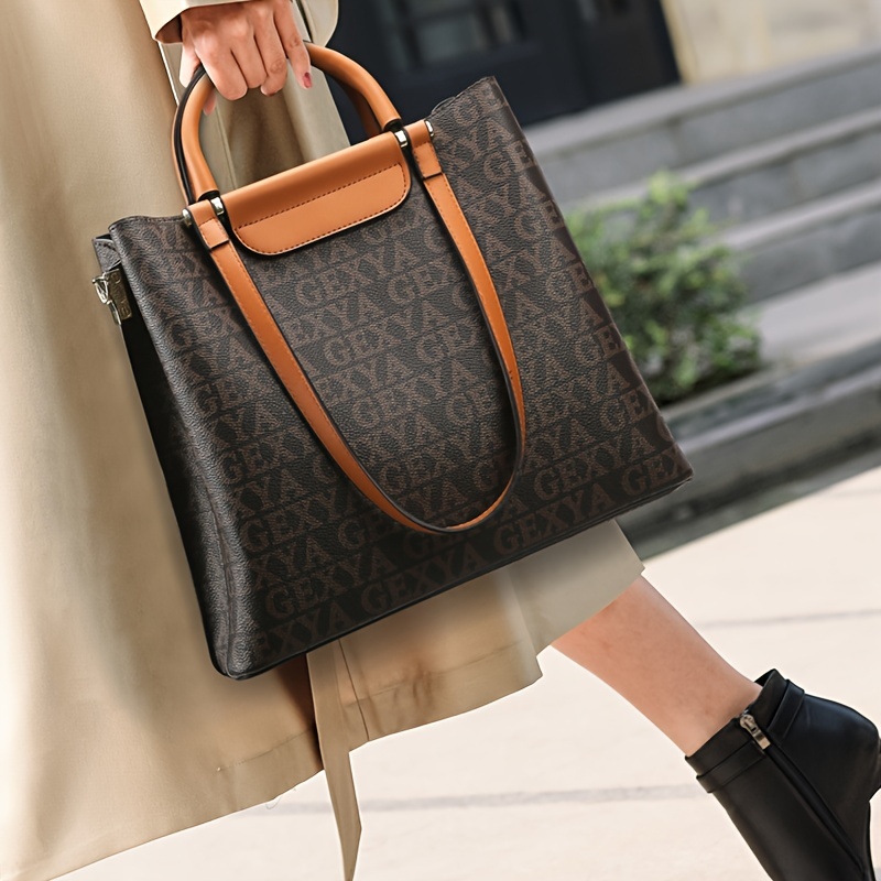 Luxury Letter Pattern Handbag, Top Handle Satchel Faux Leather
