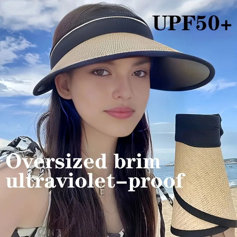Upf 50+ Protection Sun Visor Hat Wide Brim Empty Top Summer - Temu