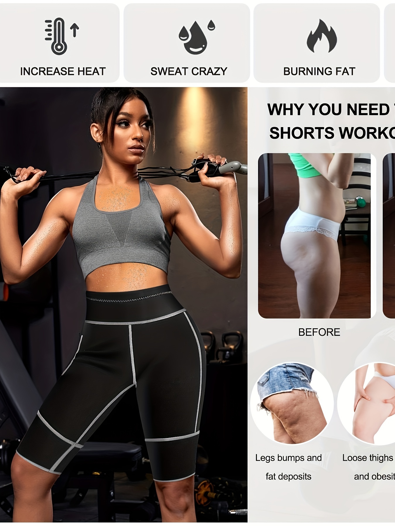 Sauna Suit for Men Sauna Shorts Sweat Slimming Polymer Waist Trainer Weight  Loss Hot Shaper Workout Pants Shorts Thigh