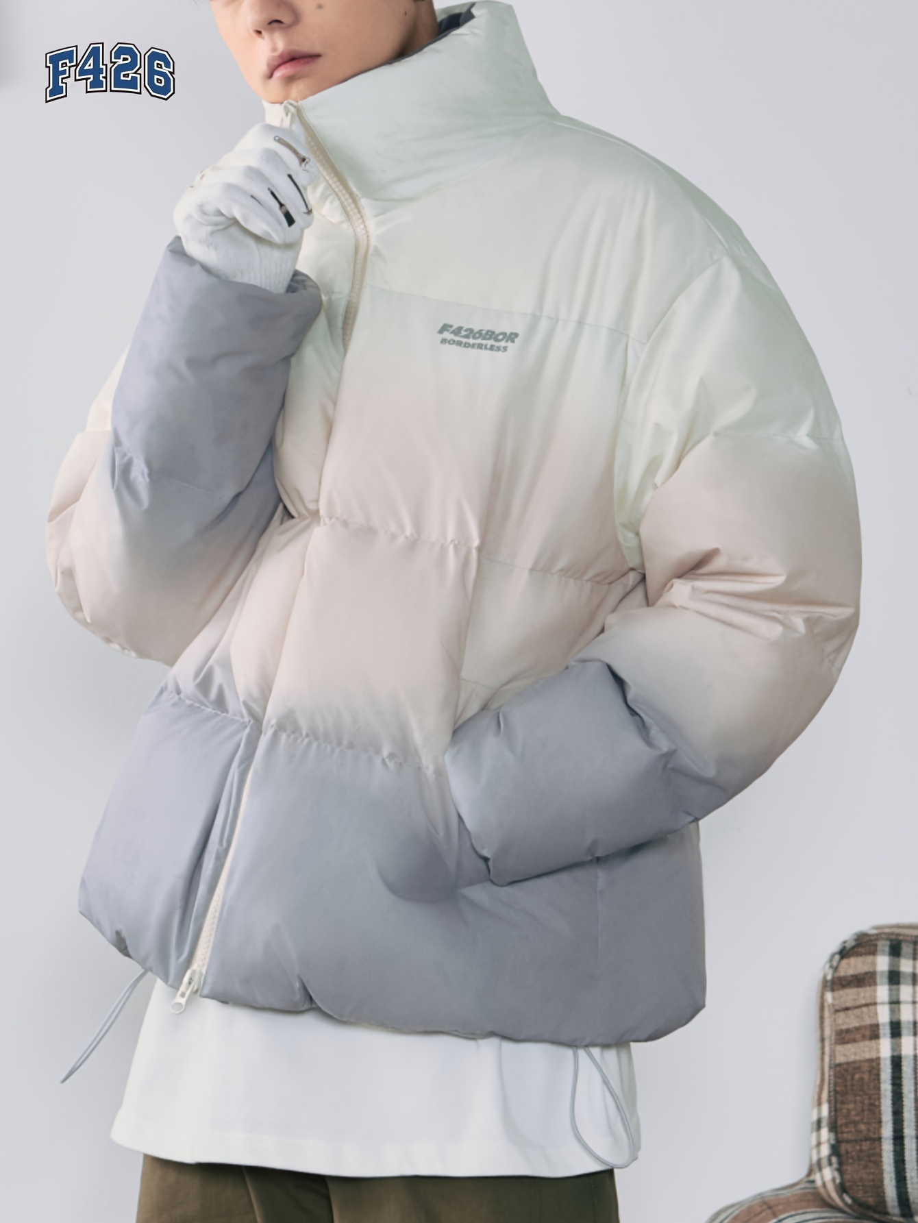 f426 duck down coat mens gradient warm loose fit zip up puffer jacket for fall winter outdoor activities