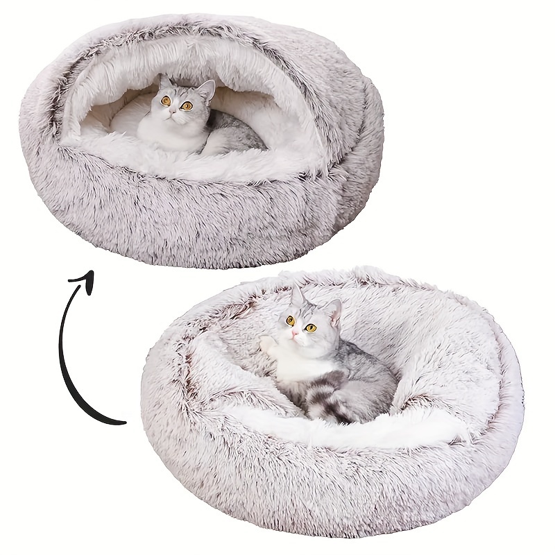 Lit rond en peluche pour animaux de compagnie, panier chaud, sac de  couchage, accent, chenil pour petit chien et chat, coussin 2 en 1, hiver -  AliExpress