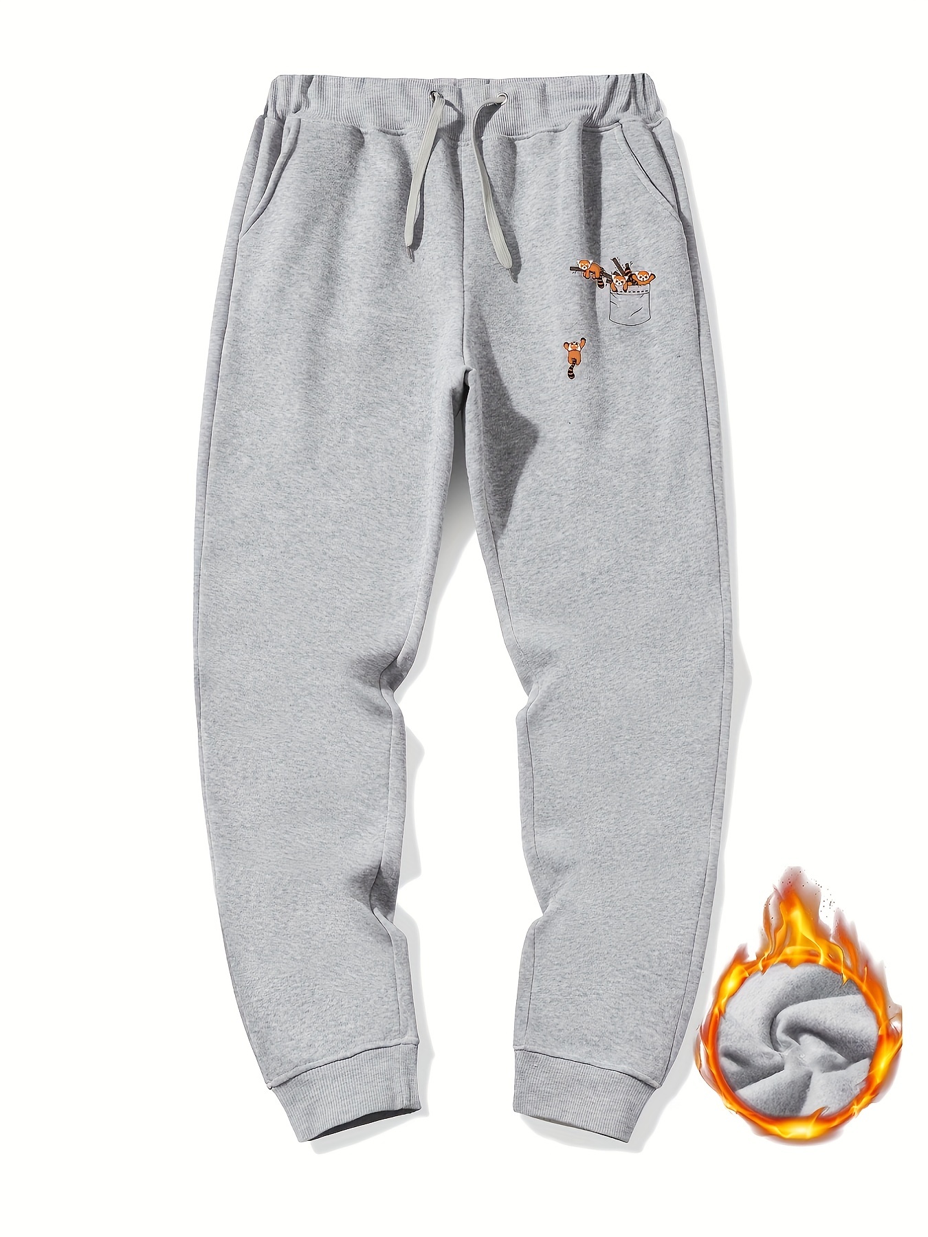 Men's Squirrel Print Fleece Sweatpants Drawstring Jogger Pants