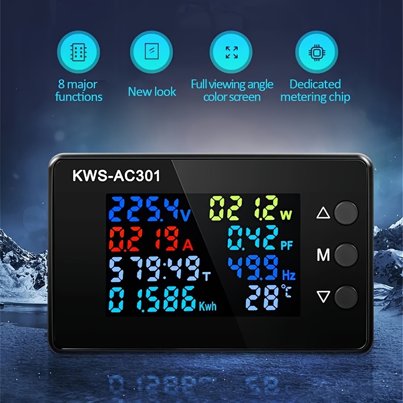 Indicateur de consommation électrique Compteur numérique intelligent  50-300V Compteur de courant et de tension KWS