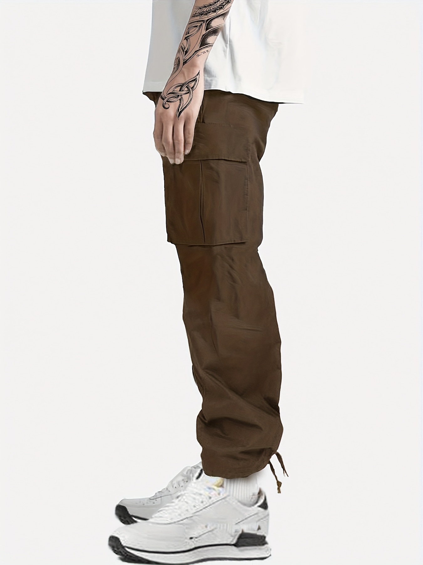 Hndudnff Men's Cargo Pants Loose Straight Multi Pocket Pants Solid