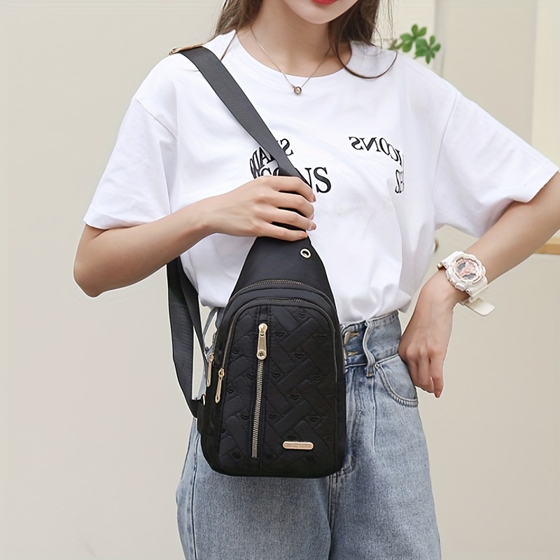 Love Embroidered Nylon Chest Bag, Stylish And Simple Outdoor Travel Messenger  Bag - Temu