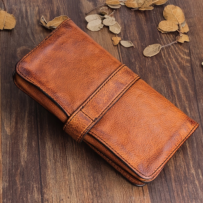 Mens Genuine Leather Long Wallet/vintage Handmade Clasp 