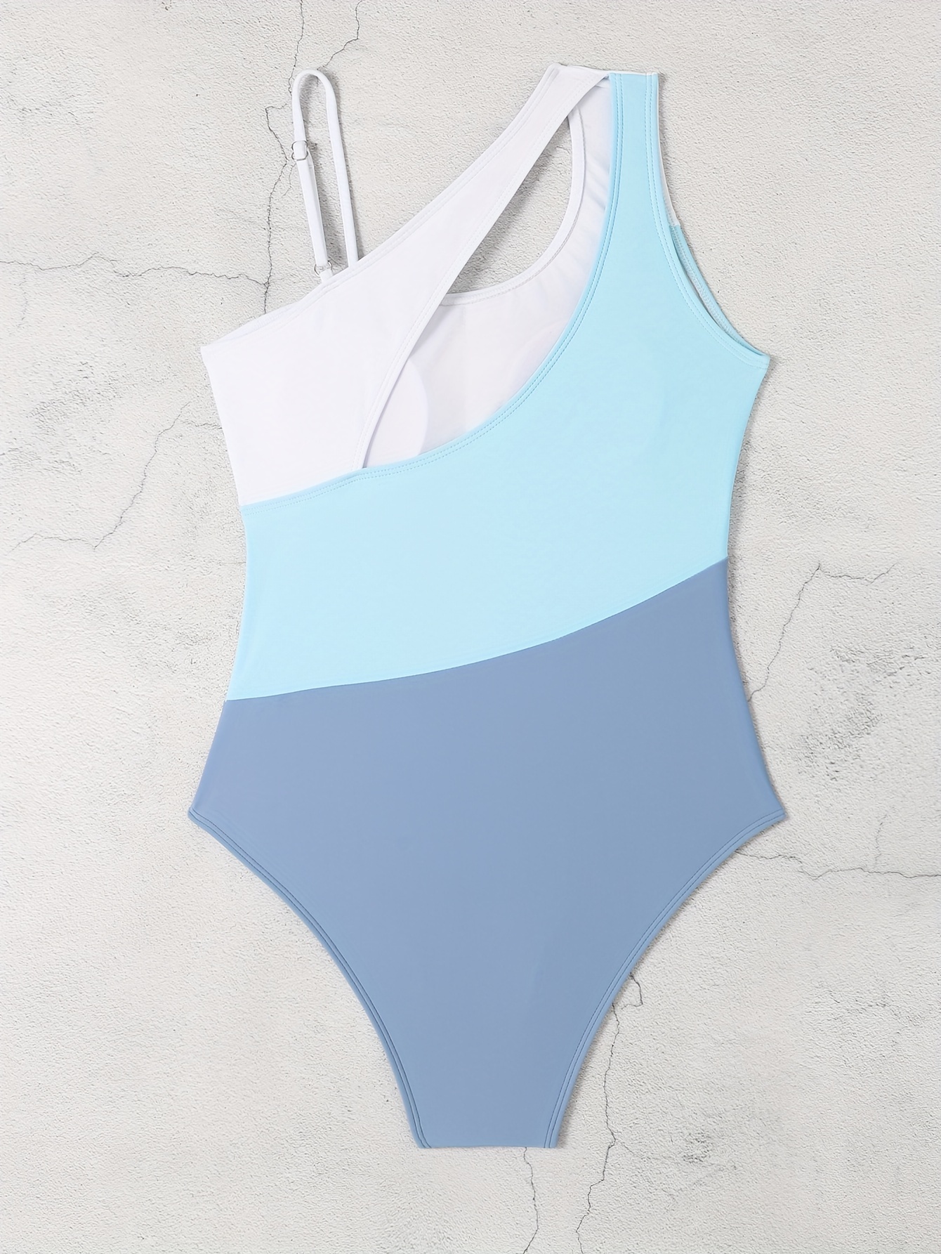 Asymmetric Cut Color Block Swimsuit Gradient Blue - Temu Canada