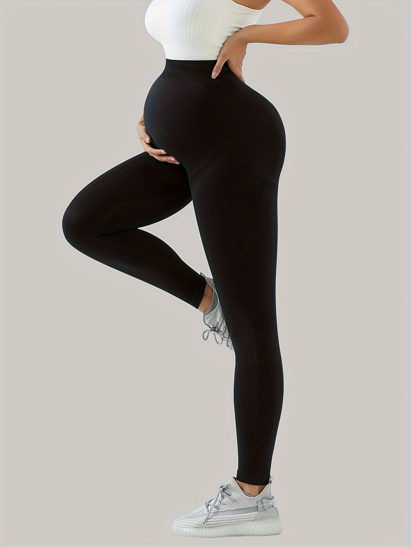 Leggings Sólidas Para Maternidade Feminina Moda Casual Slim - Temu Portugal
