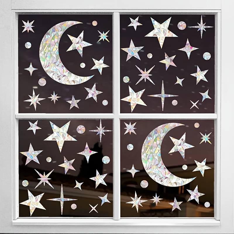 68pcs Window Decals For Bird Strikes, Anti Collision Window Clings Bird Window Prevention Suncatcher Stickers With Scraper (star, Moon)