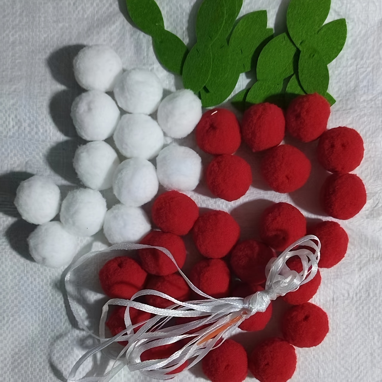 Christmas Pom Pom Garland with Red, Green and White Pom Poms 