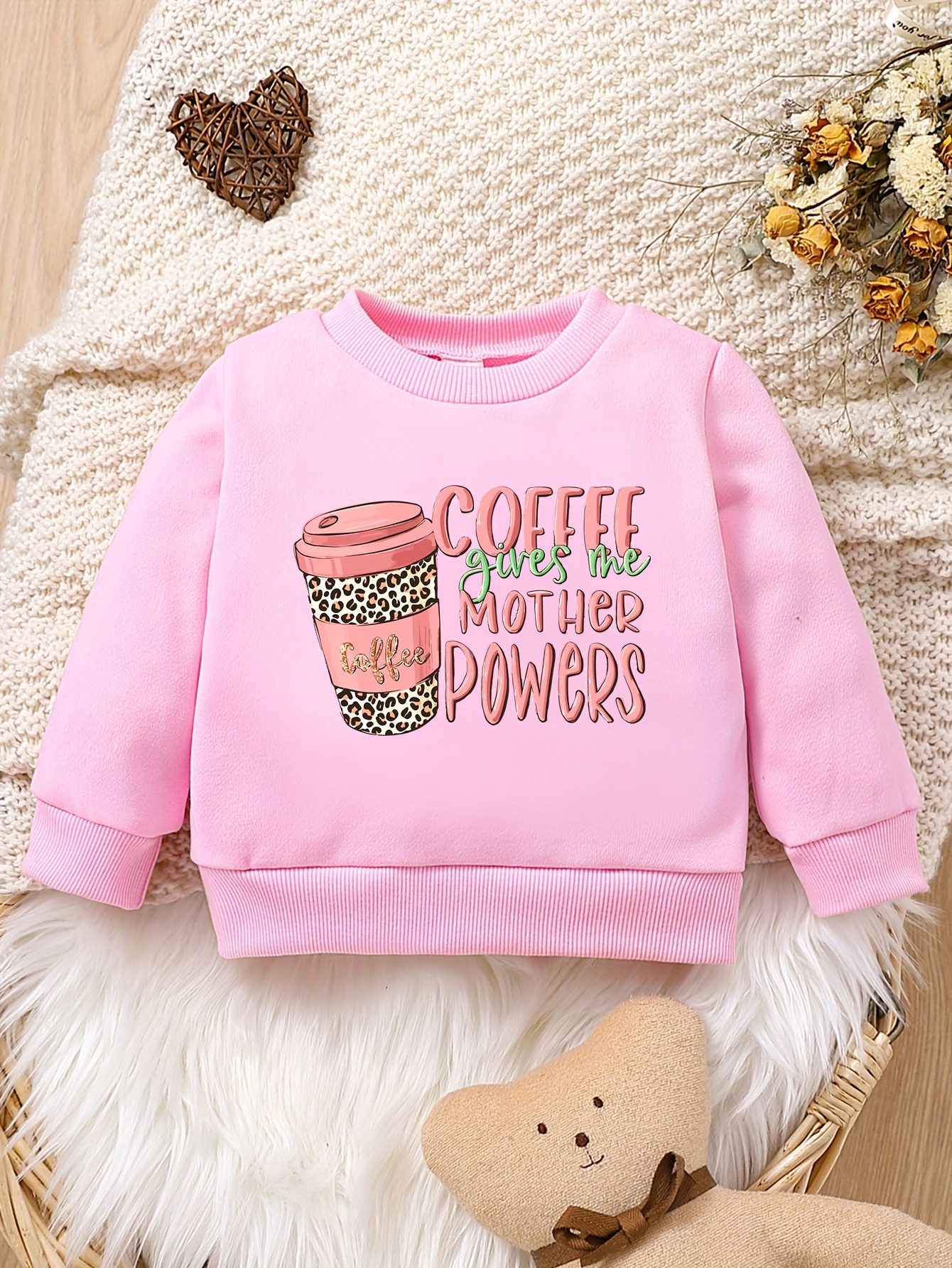 Baby Girls Hoodie Coffee Cup Letter Round Neck Long Temu