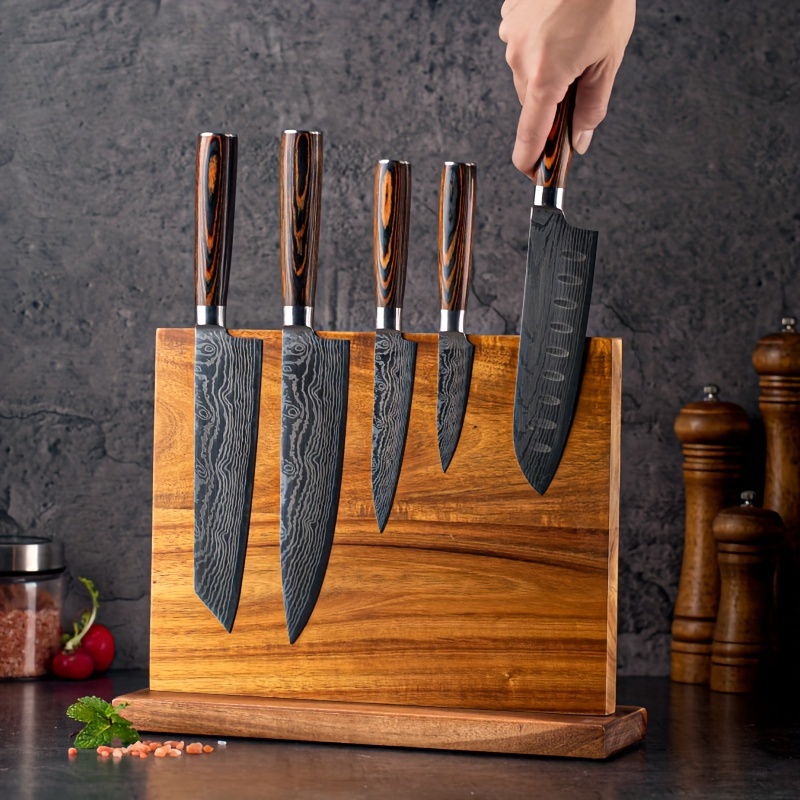 Knife Block Holder for Kitchen Knife Stand Without Knives Rack Wood and  Metal Knives Storage 