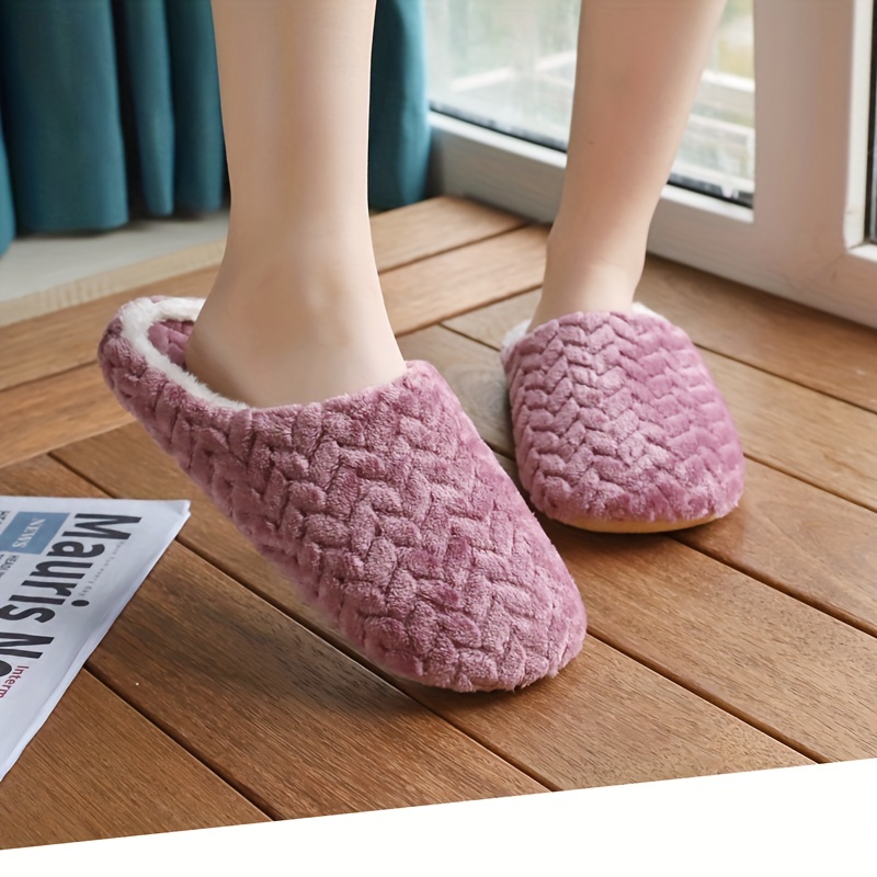 Solid Color Plush Winter Slippers, Closed Toe Soft Sole Slip On Shoes, Winter Warm Home Floor Slippers