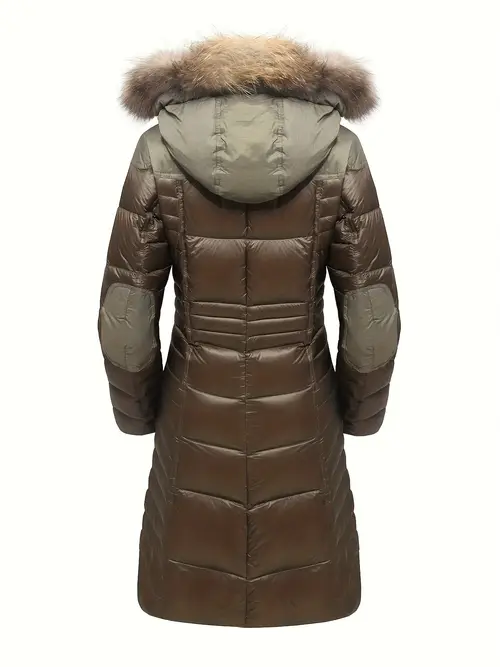 여성용 미드 렝스 퍼퍼 재킷, 퍼 칼라 지퍼업 편안한 서멀 후드 재킷, 가벼운 방풍 롱슬리브 스포츠 코트