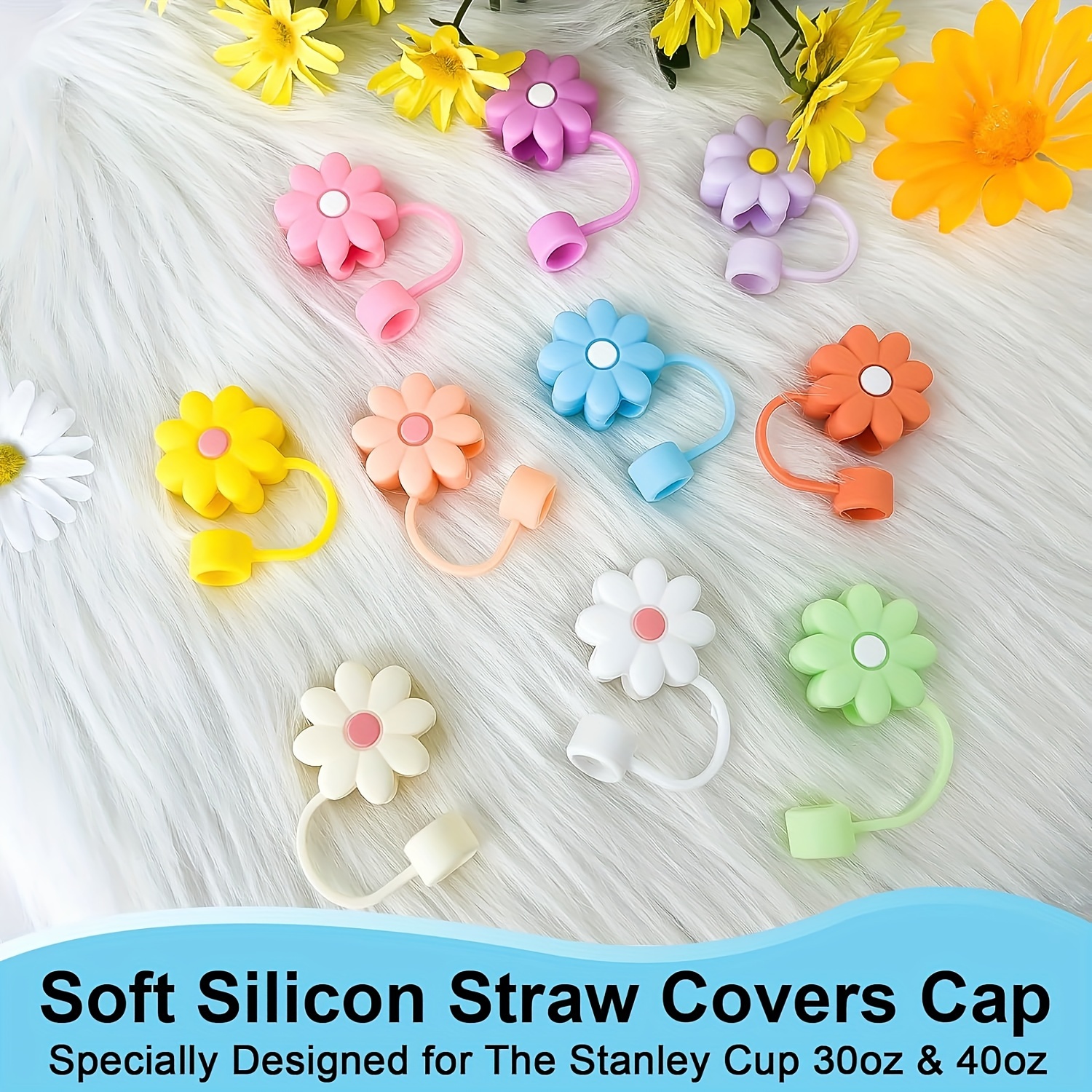Straw Tips Cover Flowers Straw Cover For Stanley Cup - Temu