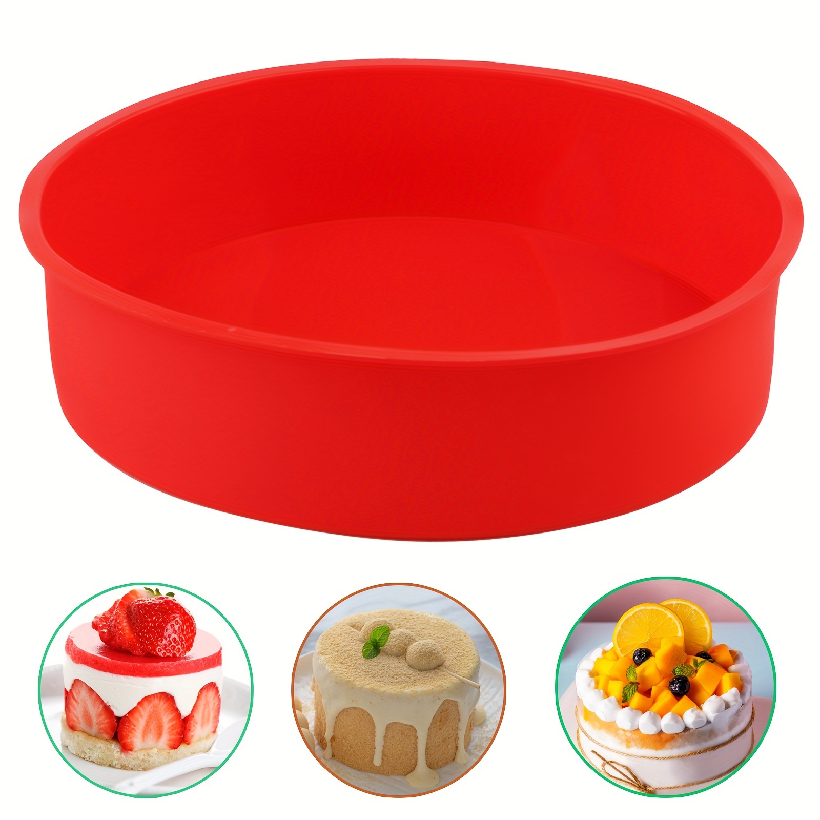 

1pc, 8 Inch Silicone Mini Cake Mold Red, Round Baking Pan, Non-stick Silicone Baking Molds, Bakeware, Reusable Cake Pans For Muffin, Cupcake, Layer Cake, Cheese Cake, Rainbow Cake