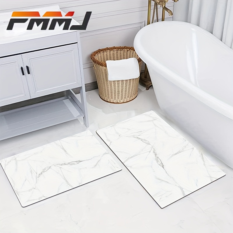 BATH Mat Super Absorbent Non-Slip Thin Bathroom Shower Rugs Marble