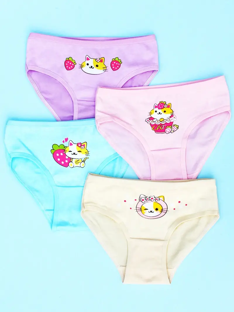 Cute Cat Print Girls Underwear Breathable Comfortable Girls - Temu
