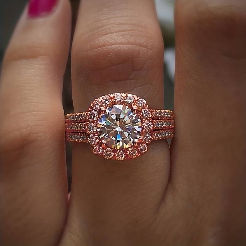 Round Zirconia Ring 4 Prong Setting Bridal Wedding Jewelry