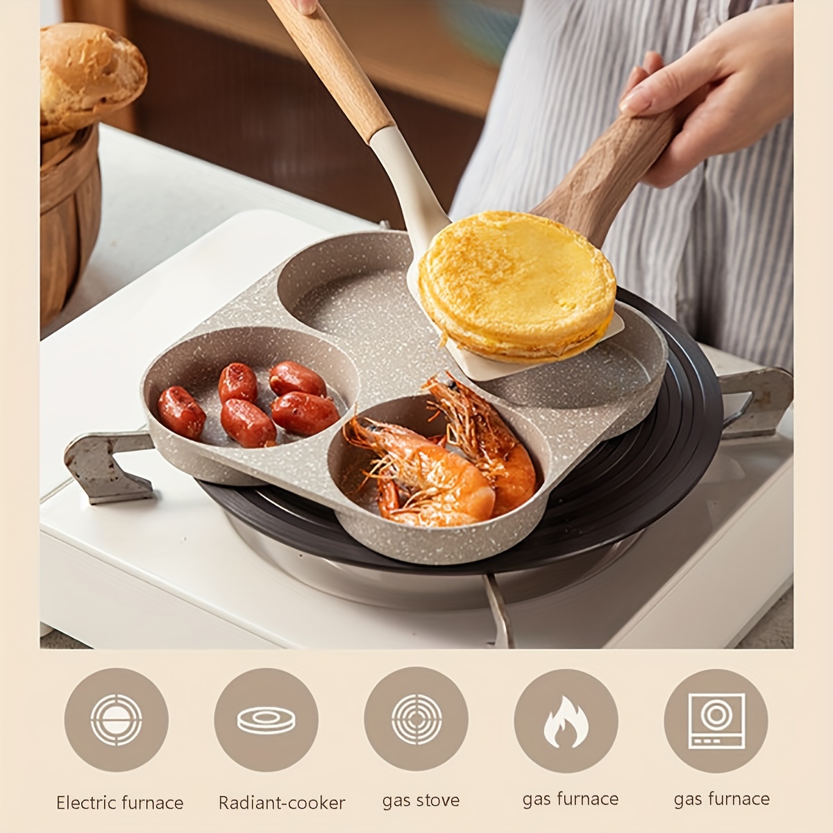 Egg Frying Pan, Divided Grill Frying Pan Egg Cooker Pan Kitchen