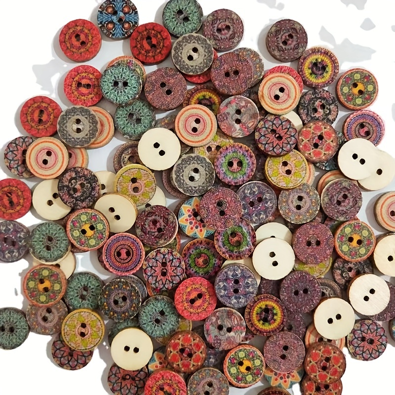 100pcs Botones De Madera Vintage Pintados De Colores - Temu