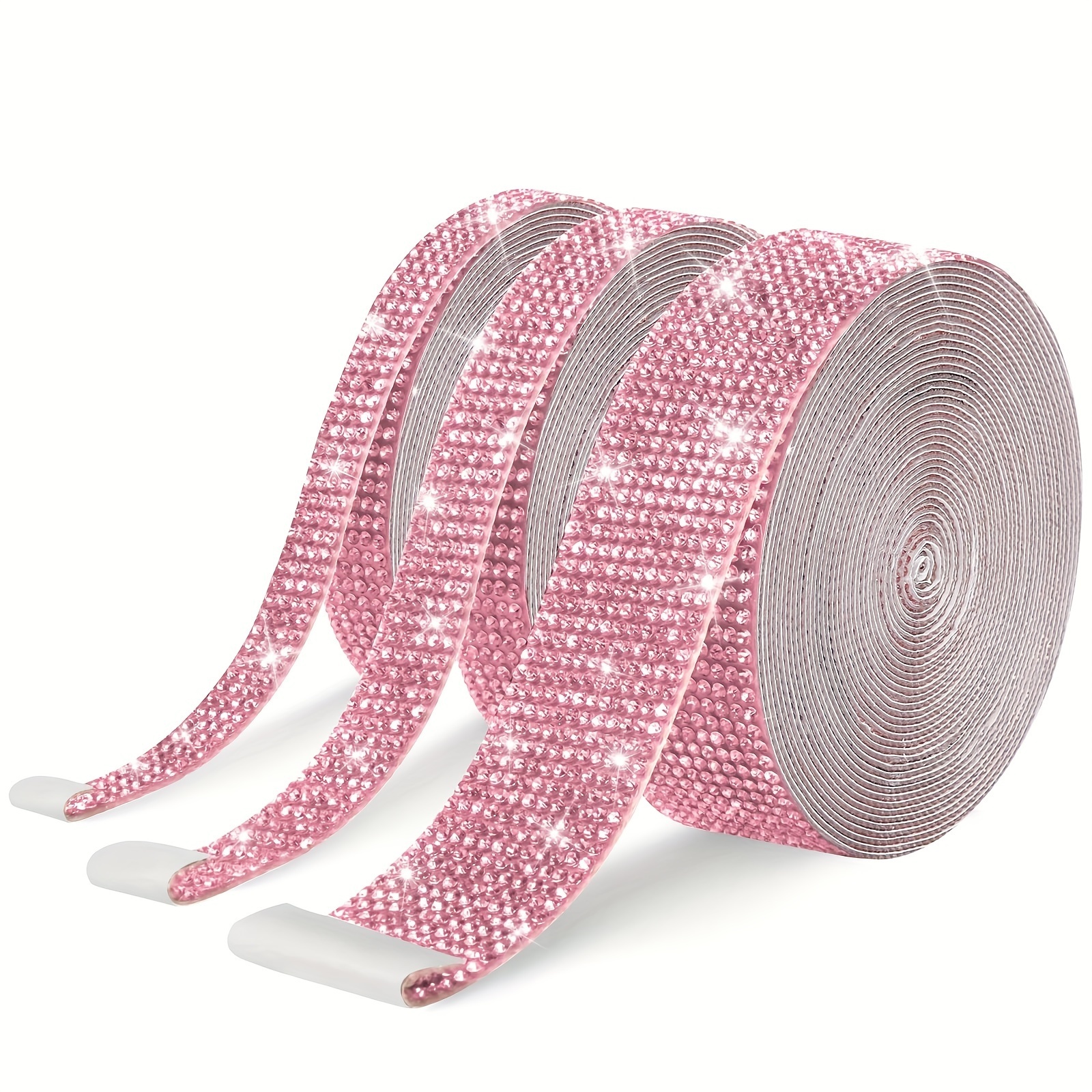 

Sparkle Up Your Life With 1 Yard Of Pink Self-adhesive Crystal Rhinestone Bling Stickers!