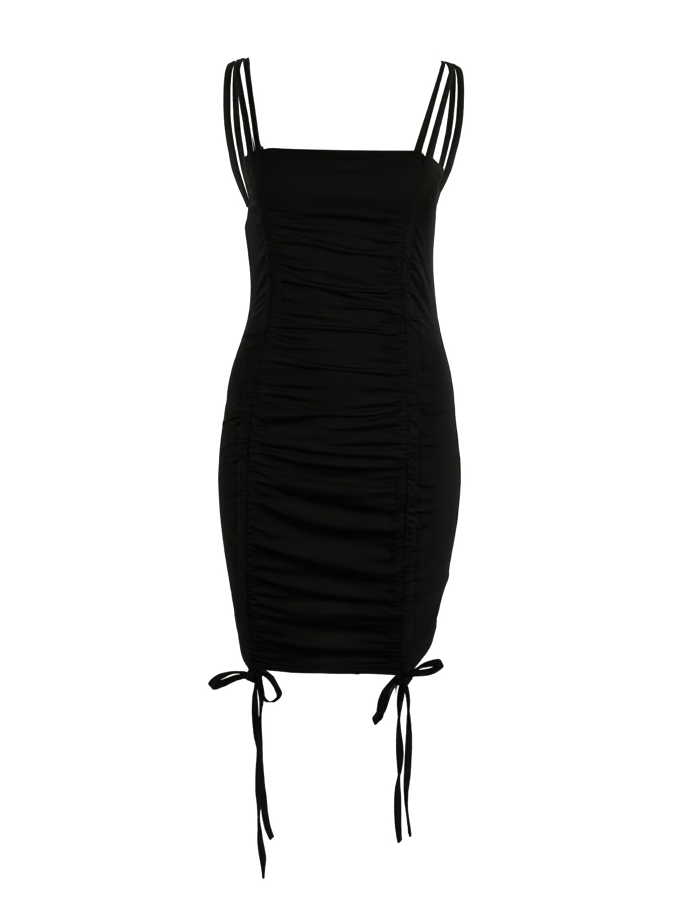 Dresses for Women - Drawstring Ruched Cami Dress (Color : Black, Size :  Large)