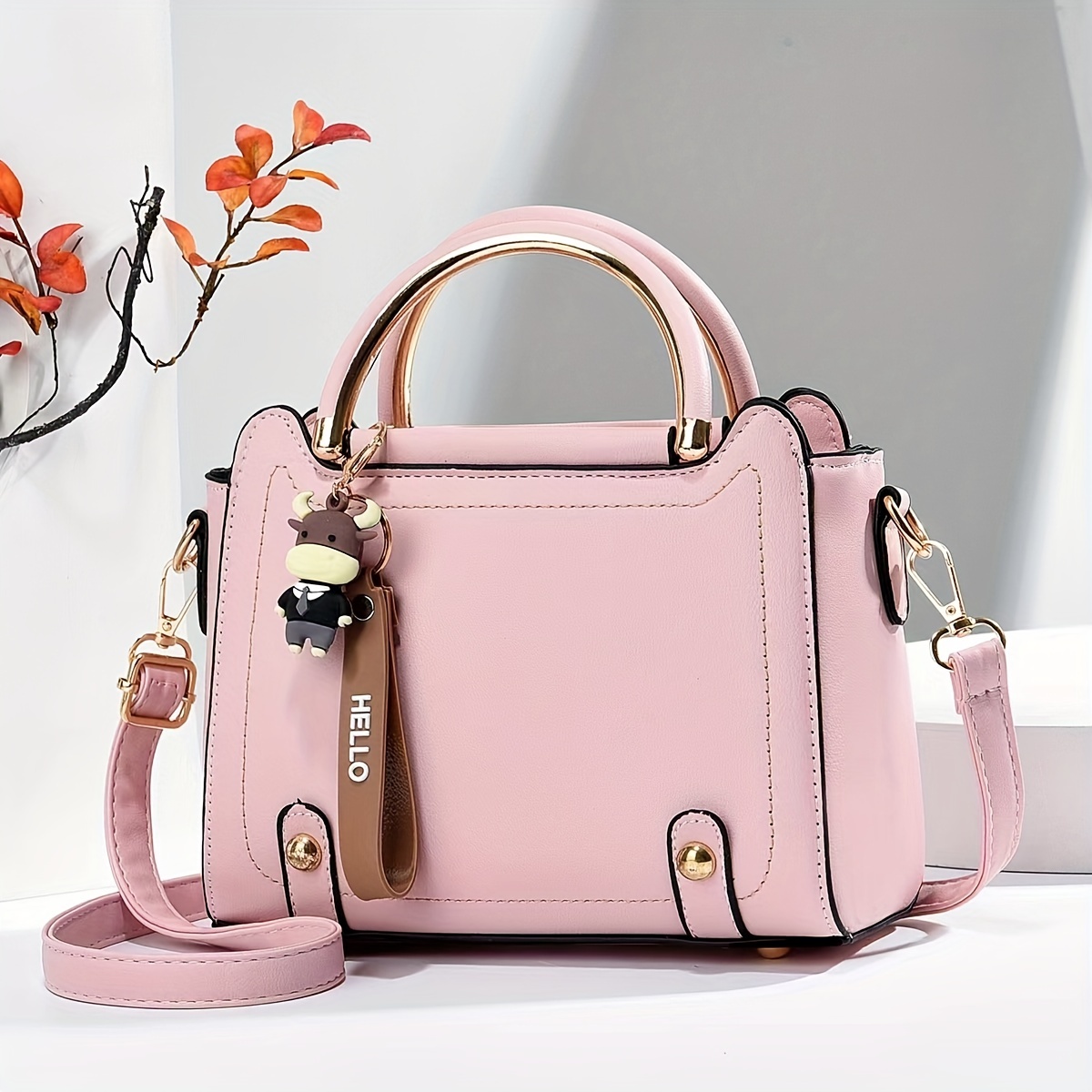 Small Fashion Solid Color Handbag Vegan Leather Crossbody - Temu