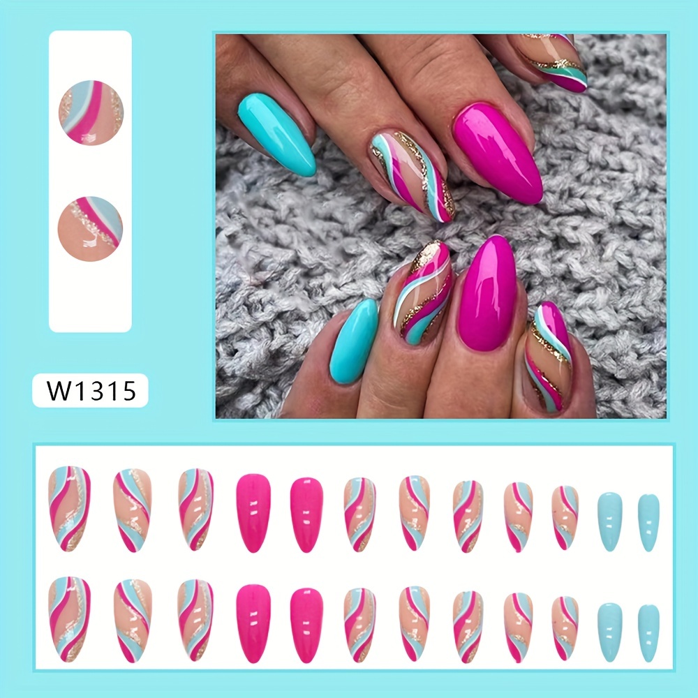 Gradient Almond Press On Nails Glossy Medium False Nails