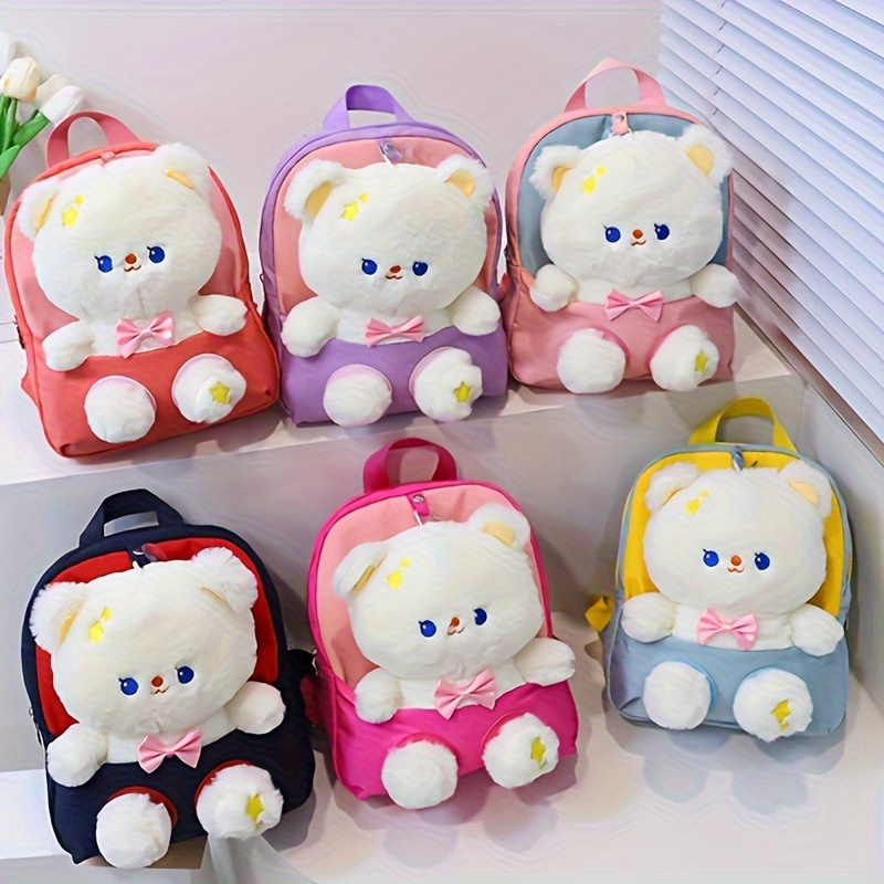 kids kawaii plush bear backpack cartoon schoolbag for girls boys travel backpack birthday school season gift