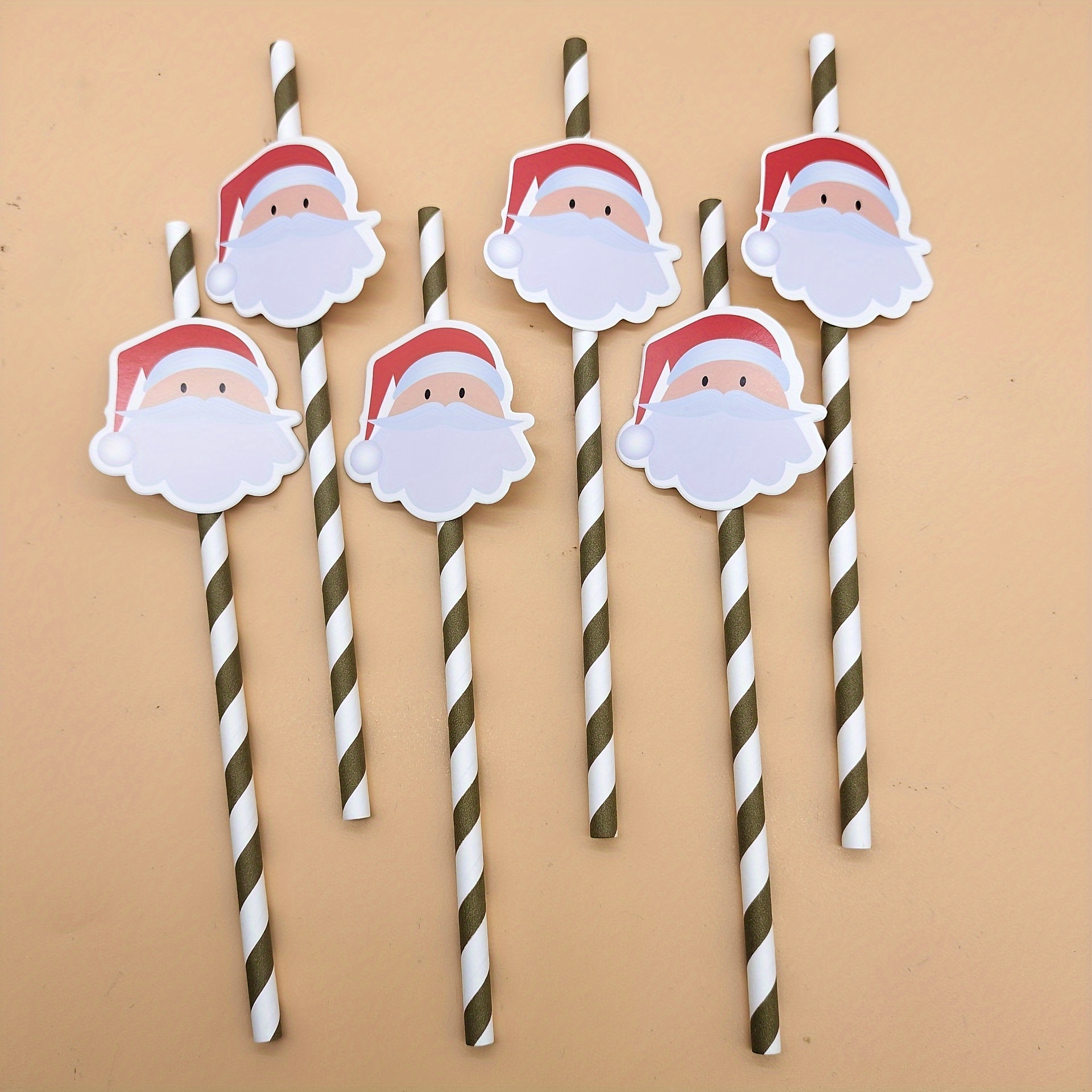 10pcs Santa Claus Card Straws Disposable Santa Straws Xmas