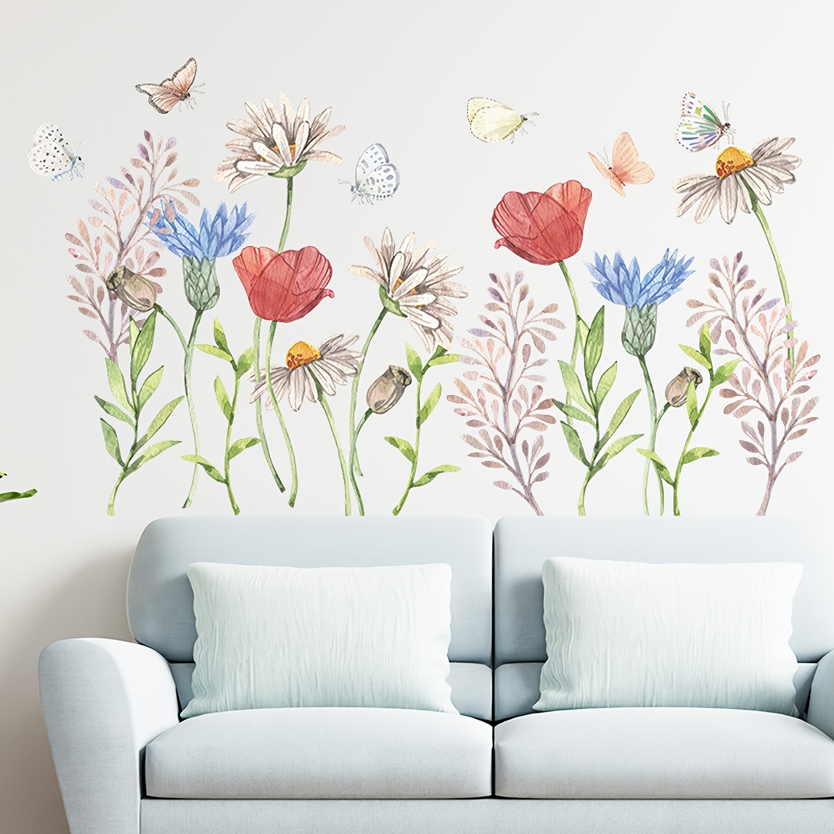 1pc Sticker Mural fleurs Colorées,Fleur Sticker Mural,Autocollant Mural,Sticker  Mural Plantes pour Chambre de