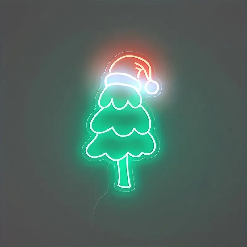 1pc christmas neon sign usb powered tree santa claus snowflake sock reindeer bell gift led light for christmas decoration party events led neon light for indoor decor home bar tree with hat details 0