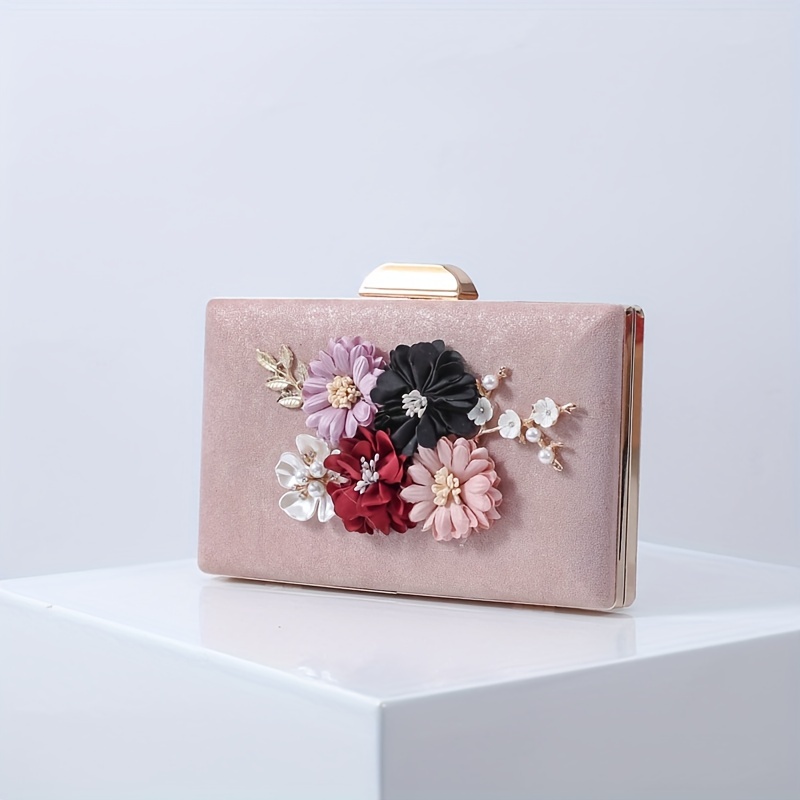 Beaded Metal Flower Decor Evening Bag, Elegant Glitter Clutch Square  Wedding Bag, Women's Luxury Party Bag - Temu