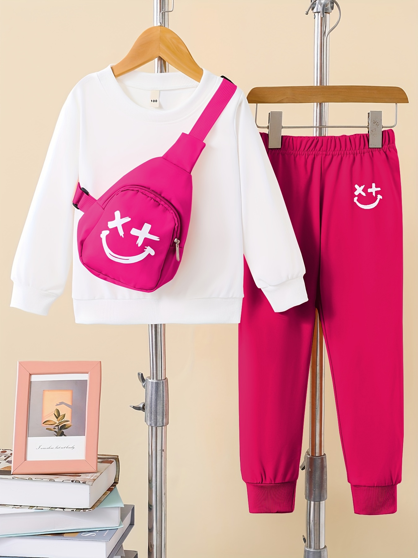 Girls Trendy Sets Solid Sweatshirt Jogger Pants Bag Sets - Temu
