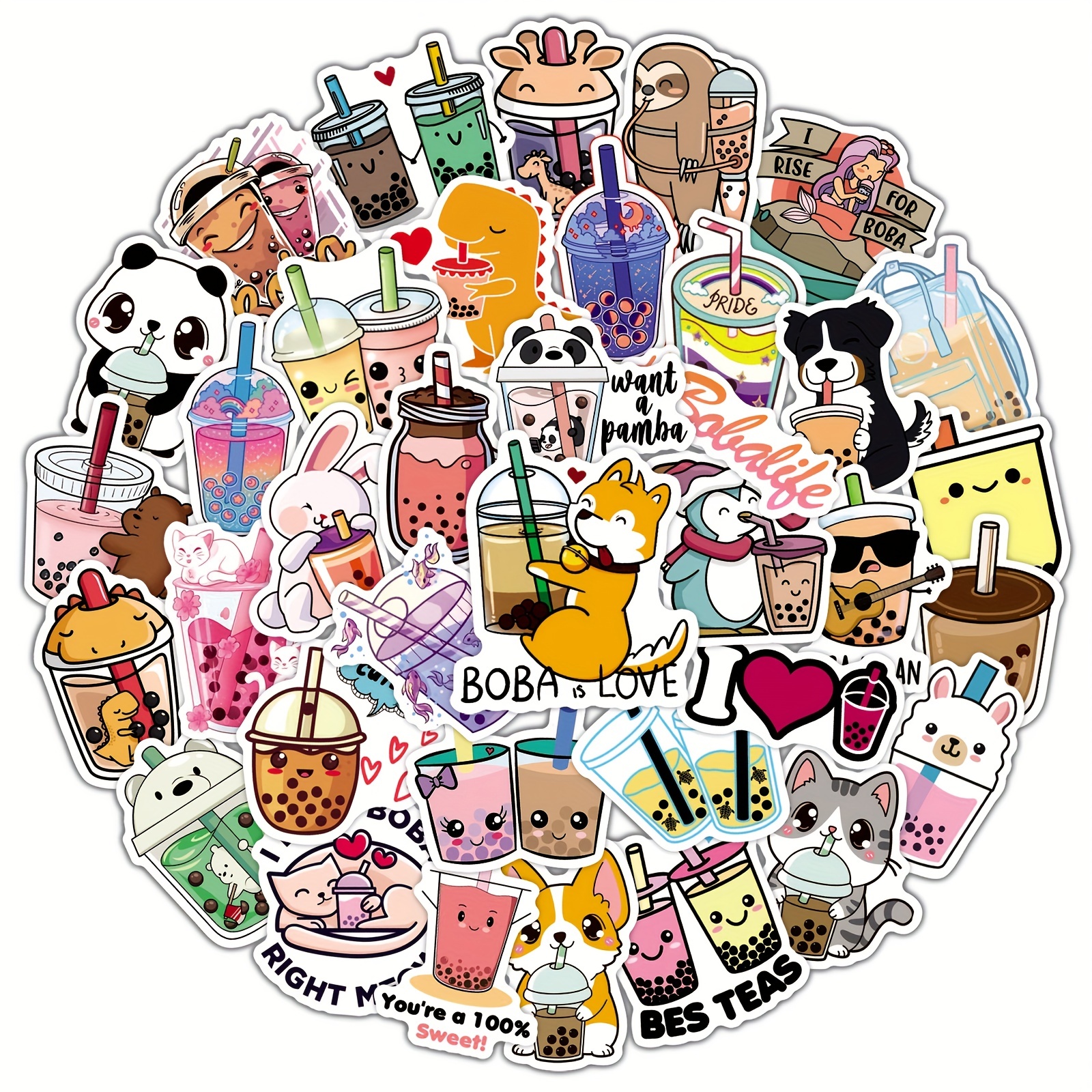 Cute Bubble Tea Stickers Roll Kawaii Drink Stickers For - Temu