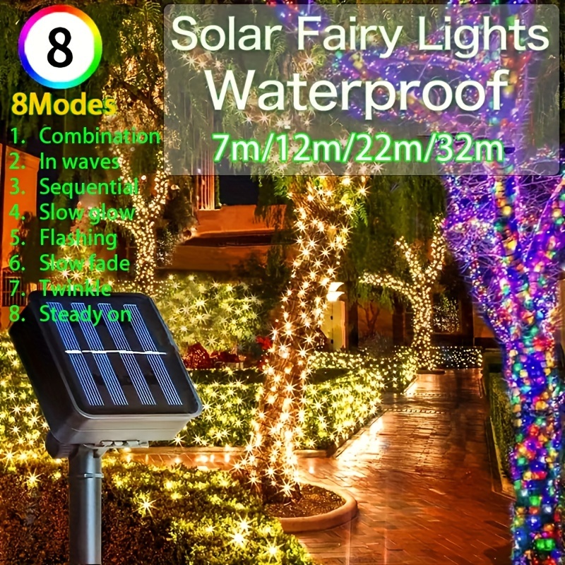 1 pièce Guirlande lumineuse décorative de Noël à énergie solaire extérieure  avec guirlande lumineuse LED 300/200/100/50 et 8 modes, lampe en fil de  cuivre étanche pour jardin, cour, arbre, fête de Noël