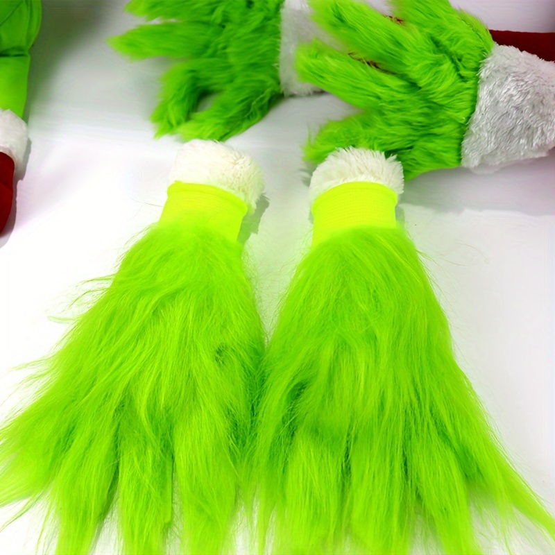  Hikkcos 2 guantes verdes para adultos y sombrero de Papá Noel  de Navidad, guantes peludos verdes, disfraz de monstruo verde para cosplay,  accesorio de disfraz de Halloween, suministros de fiesta de