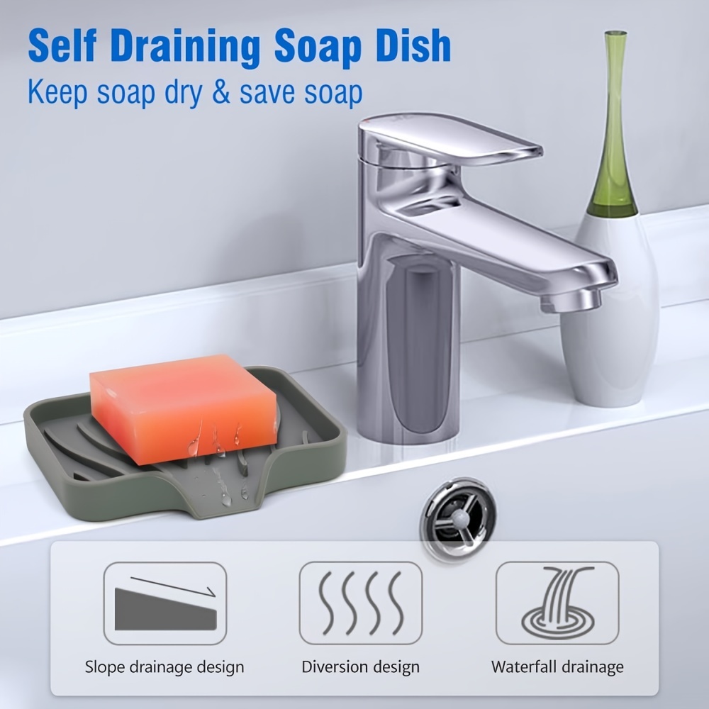 Silicone Drain Soap Dish Self Draining Soap Tray Anti-slip Storage Rack