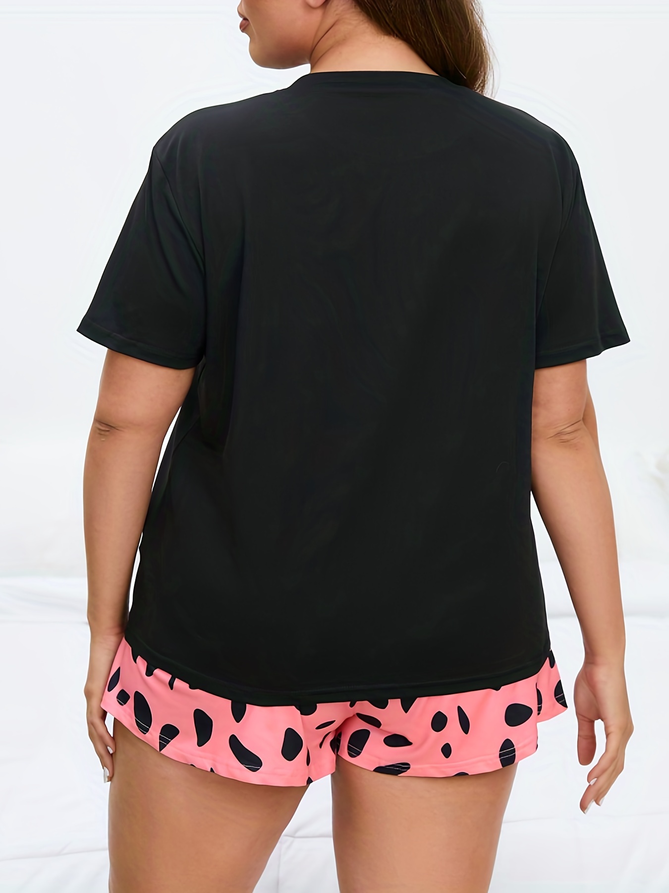 Kitten Print Tee & Bow Detail Dotted Pants Lounge Set