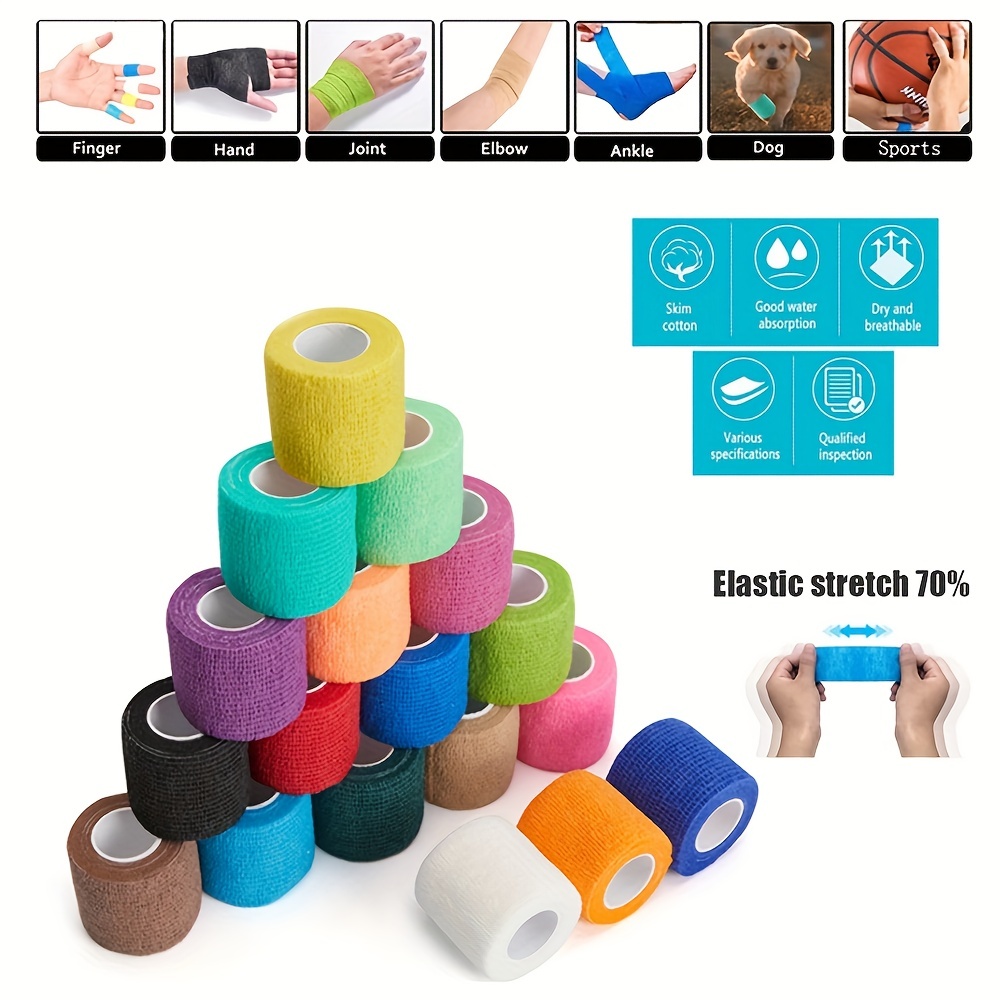 Elastic Compression Bandage Wrap - Premium Quality (Set of 4) with Hooks,  Athletic Sport Support Tape Rolls