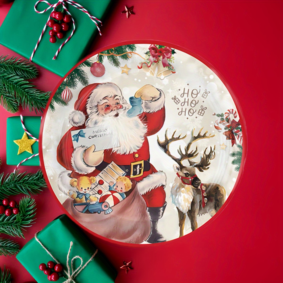 10pcs Fête de Noël Vaisselle Jetable Ensemble Drôle Rouge Voiture Père Noël  Motif Assiette Serviette Joyeux Noël Décor