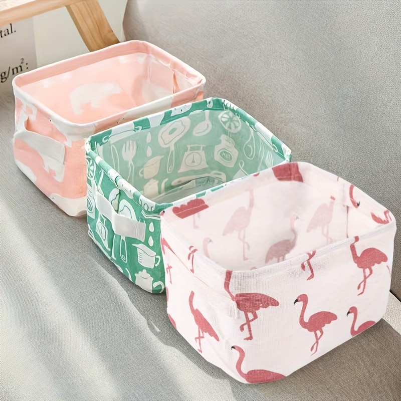 

1pc Cotton Linen Fabric Waterproof Storage Basket With Handle, Desktop Sundries Storage Basket