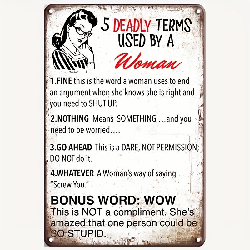 5 Deadly Terms Used A Woman Vintage Metal Tin Sign Home Bar - Temu