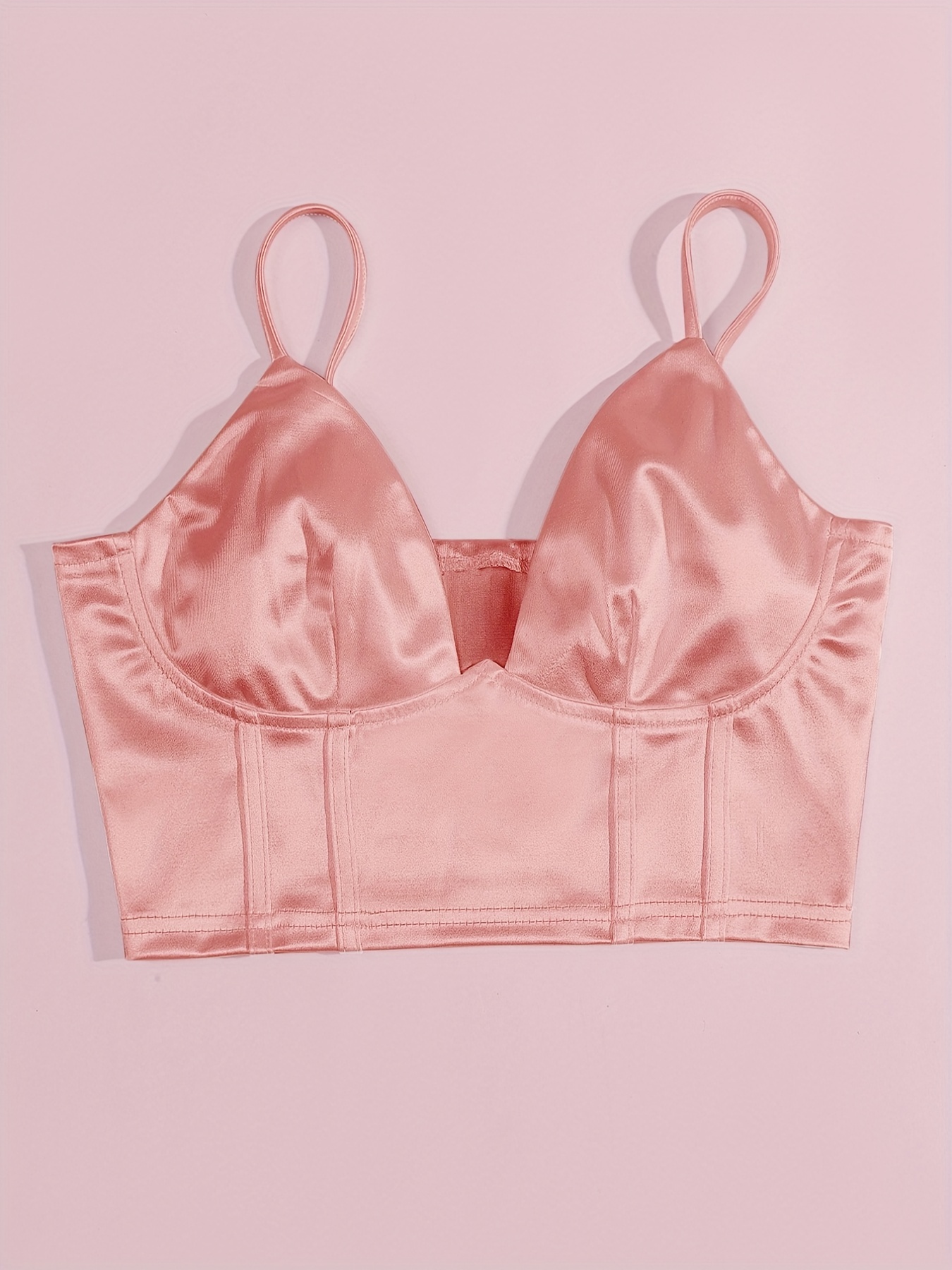Sultry Satin Corset Crop Top (Size: XL, Color: PINK)