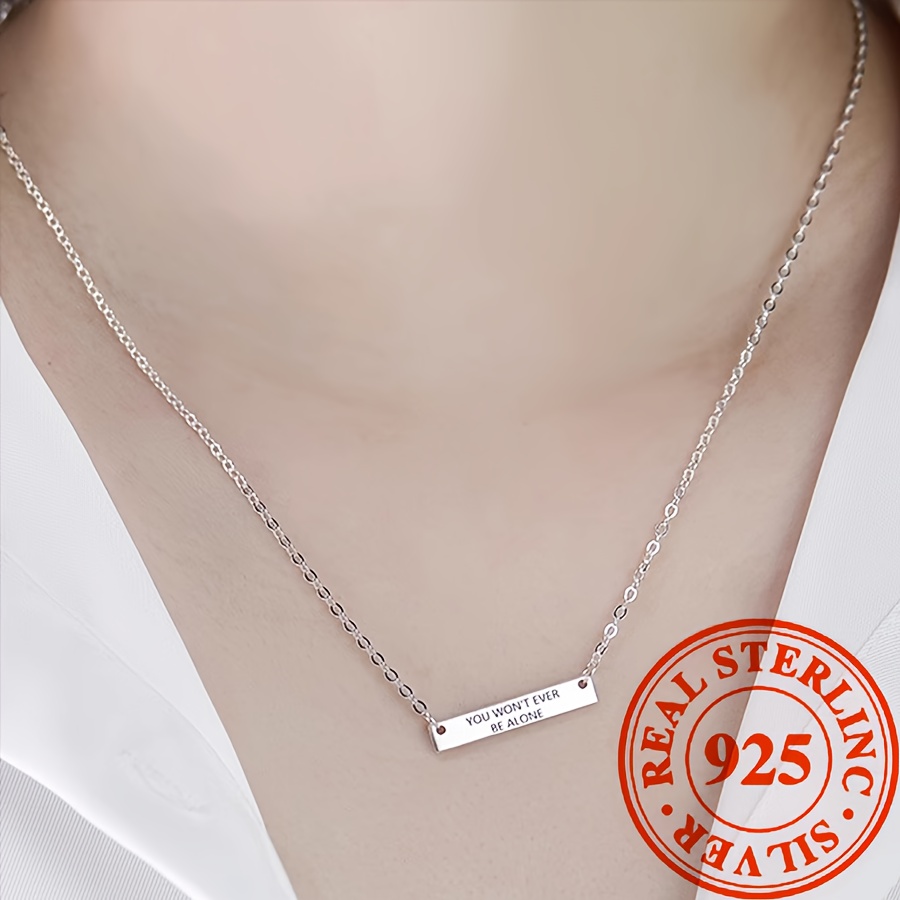 

925 Sterling Silver Custom Name Pendant Necklace Adjustable Personalized Long Strip Neck Chain Jewelry ( English Only )